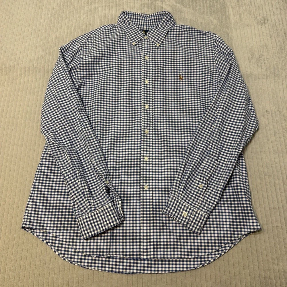 Polo Ralph Lauren Shirt Men XL Blue Flesh Pony Classic Fit Long Sleeve Plaid